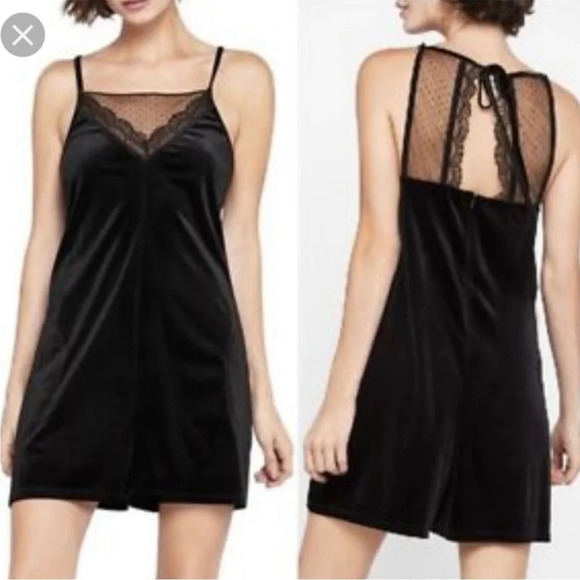 Bcbgeneration Black Velvet Lace-Trimmed Romper sz M - Picture 1 of 10